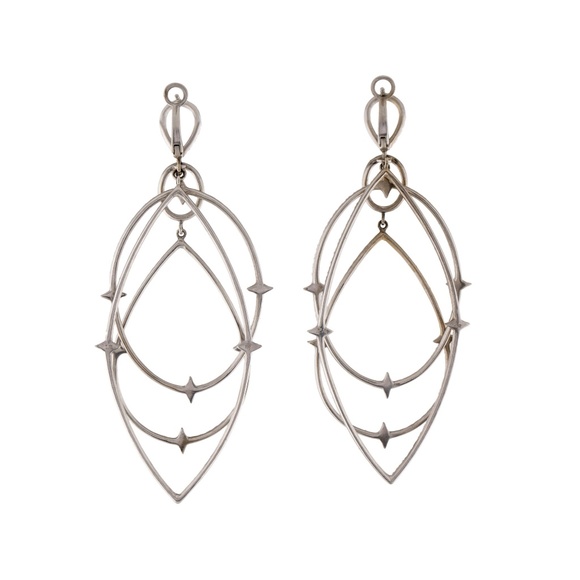 LOREE RODKIN 18K White Gold Spherical Star Drop Diamond Earrings - Picture 10 of 14